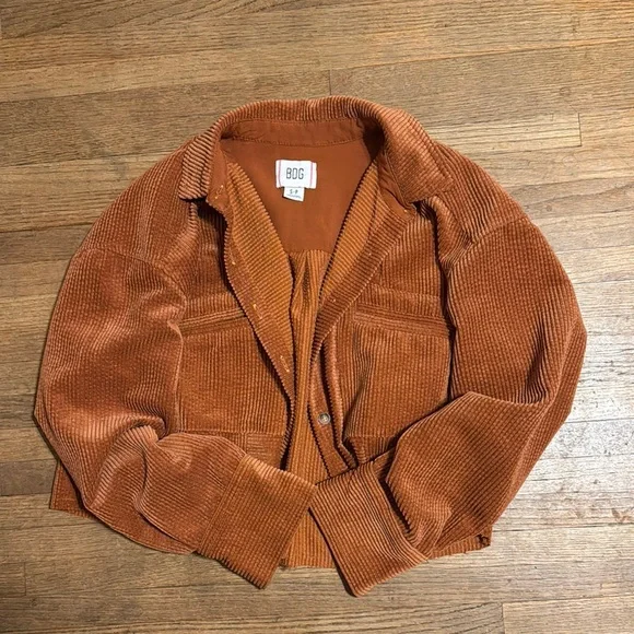 BDG Women's Corduroy Cropped Shirt in Rust - Picture 2 of 3